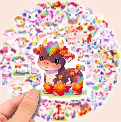 Rainbow cow stickers - cow, |